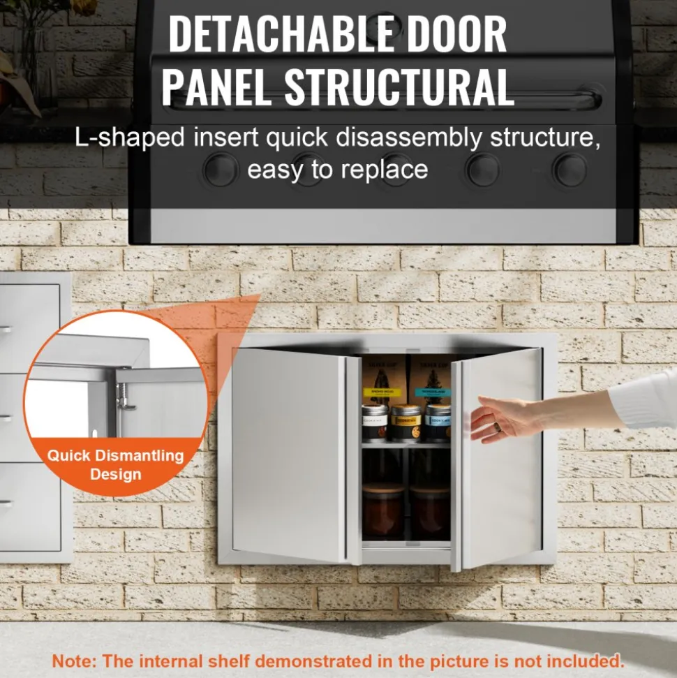 VEVOR BBQ Access Door, 17W x 24H Inch Single Outdoor Kitchen Door, Stainless Steel Flush Mount Door, Wall Vertical Door with Recessed Handle, for BBQ Island, Grilling Station, Outside Cabinet