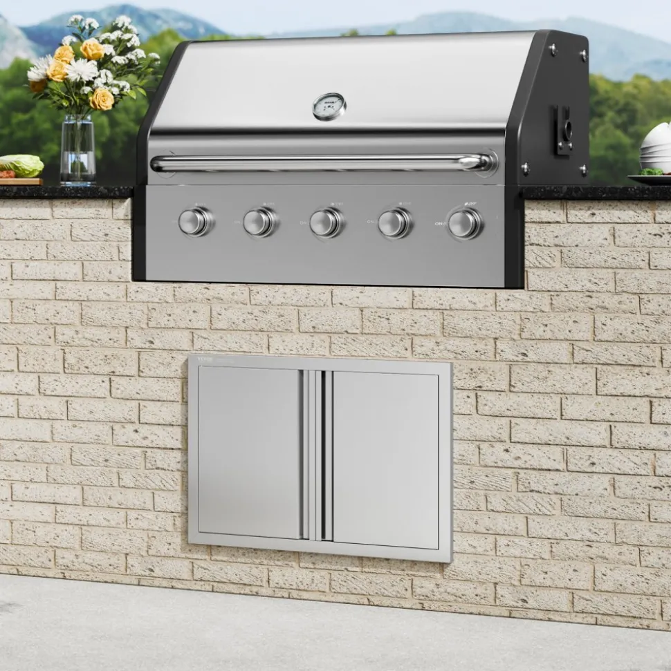 VEVOR BBQ Access Door, 17W x 24H Inch Single Outdoor Kitchen Door, Stainless Steel Flush Mount Door, Wall Vertical Door with Recessed Handle, for BBQ Island, Grilling Station, Outside Cabinet