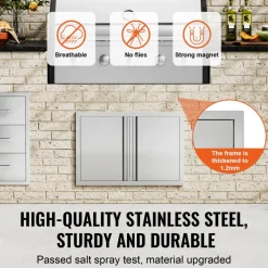 VEVOR BBQ Access Door, 17W x 24H Inch Single Outdoor Kitchen Door, Stainless Steel Flush Mount Door, Wall Vertical Door with Recessed Handle, for BBQ Island, Grilling Station, Outside Cabinet