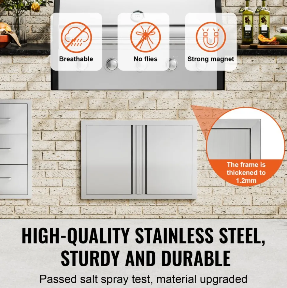 VEVOR BBQ Access Door, 17W x 24H Inch Single Outdoor Kitchen Door, Stainless Steel Flush Mount Door, Wall Vertical Door with Recessed Handle, for BBQ Island, Grilling Station, Outside Cabinet