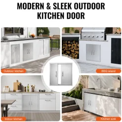 VEVOR BBQ Access Door, 24W x 24H Inch Double Outdoor Kitchen Door, Stainless Steel Flush Mount Door, Double Wall Vertical Door with Handles and Hooks, for BBQ Island, Grilling Station, Outside Cabinet