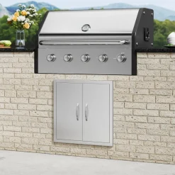 VEVOR BBQ Access Door, 24W x 24H Inch Double Outdoor Kitchen Door, Stainless Steel Flush Mount Door, Double Wall Vertical Door with Handles and Hooks, for BBQ Island, Grilling Station, Outside Cabinet