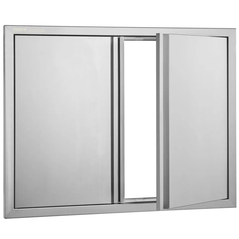 VEVOR BBQ Access Door, 31W x 24H Inch Double Outdoor Kitchen Door, Stainless Steel Flush Mount Door, Wall Vertical Door with Recessed Handles , for BBQ Island, Grilling Station, Outside Cabinet