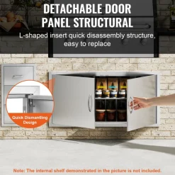 VEVOR BBQ Access Door, 42W x 21H Inch Double Outdoor Kitchen Door, Stainless Steel Flush Mount Door, Wall Vertical Door with Handles, for BBQ Island, Grilling Station, Outside Cabinet