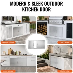 VEVOR BBQ Access Door, 42W x 21H Inch Double Outdoor Kitchen Door, Stainless Steel Flush Mount Door, Wall Vertical Door with Handles, for BBQ Island, Grilling Station, Outside Cabinet