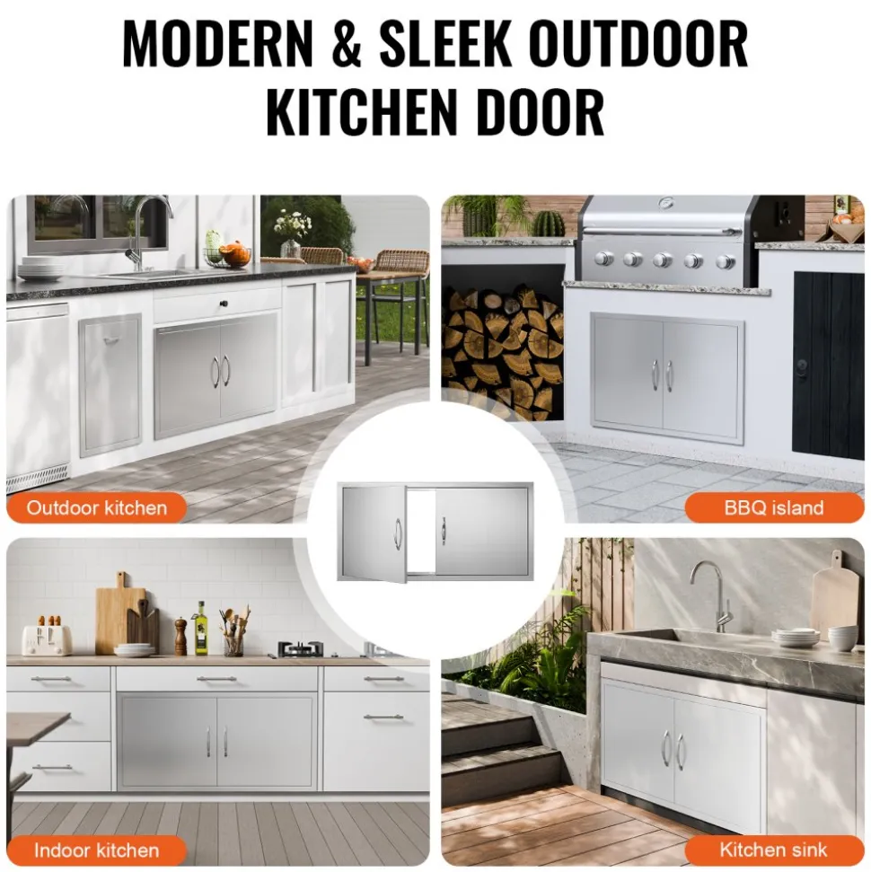 VEVOR BBQ Access Door, 42W x 21H Inch Double Outdoor Kitchen Door, Stainless Steel Flush Mount Door, Wall Vertical Door with Handles, for BBQ Island, Grilling Station, Outside Cabinet