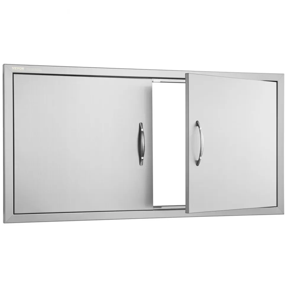VEVOR BBQ Access Door, 42W x 21H Inch Double Outdoor Kitchen Door, Stainless Steel Flush Mount Door, Wall Vertical Door with Handles, for BBQ Island, Grilling Station, Outside Cabinet
