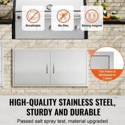 VEVOR BBQ Access Door, 42W x 21H Inch Double Outdoor Kitchen Door, Stainless Steel Flush Mount Door, Wall Vertical Door with Handles, for BBQ Island, Grilling Station, Outside Cabinet