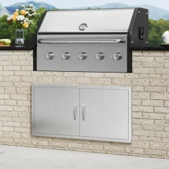 VEVOR BBQ Access Door, 42W x 21H Inch Double Outdoor Kitchen Door, Stainless Steel Flush Mount Door, Wall Vertical Door with Handles, for BBQ Island, Grilling Station, Outside Cabinet
