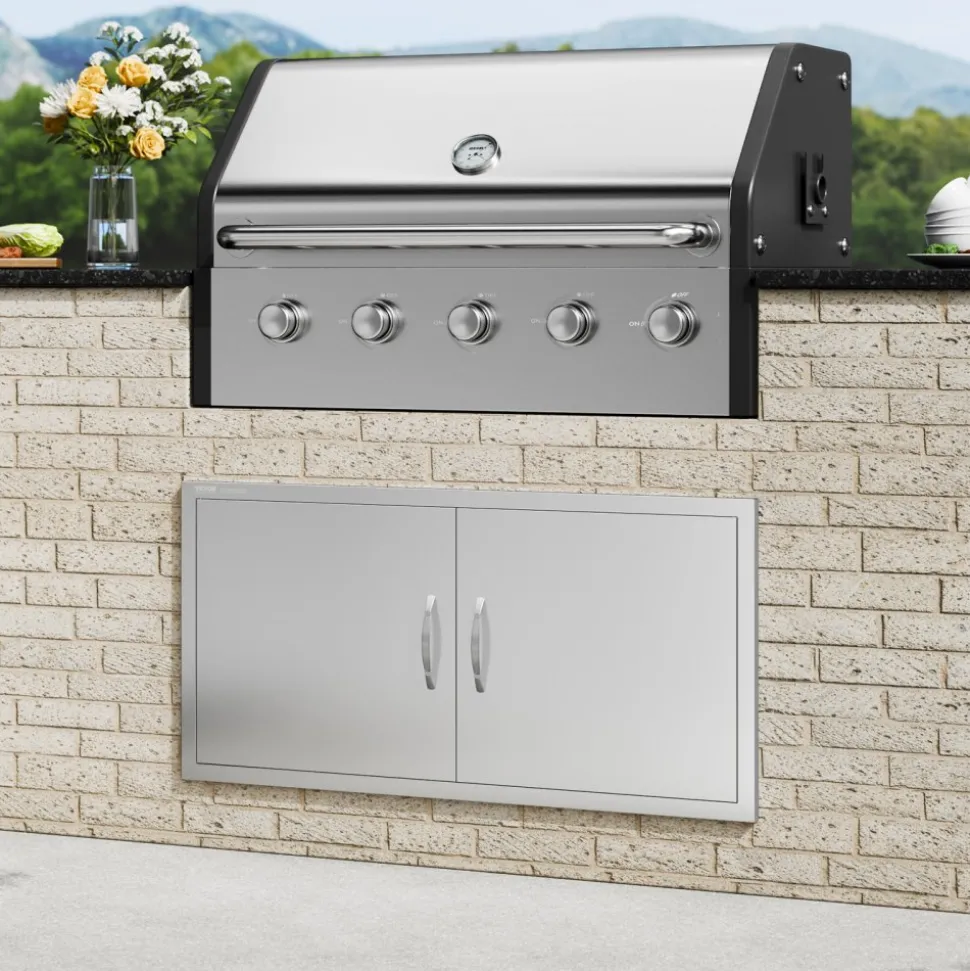 VEVOR BBQ Access Door, 42W x 21H Inch Double Outdoor Kitchen Door, Stainless Steel Flush Mount Door, Wall Vertical Door with Handles, for BBQ Island, Grilling Station, Outside Cabinet