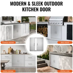 VEVOR BBQ Access Door, 31W x 31H Inch Double Outdoor Kitchen Door, Stainless Steel Flush Mount Door, Wall Vertical Door with Handles, for BBQ Island, Grilling Station, Outside Cabinet