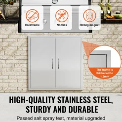 VEVOR BBQ Access Door, 31W x 31H Inch Double Outdoor Kitchen Door, Stainless Steel Flush Mount Door, Wall Vertical Door with Handles, for BBQ Island, Grilling Station, Outside Cabinet