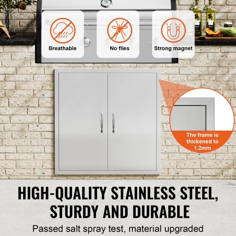 VEVOR BBQ Access Door, 31W x 31H Inch Double Outdoor Kitchen Door, Stainless Steel Flush Mount Door, Wall Vertical Door with Handles, for BBQ Island, Grilling Station, Outside Cabinet