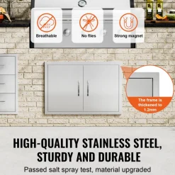 VEVOR BBQ Access Door, 20W x 27H Inch Single Outdoor Kitchen Door, Stainless Steel Flush Mount Door, Wall Vertical Door with Handle, for BBQ Island, Grilling Station, Outside Cabinet