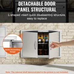 VEVOR BBQ Access Door, 20W x 27H Inch Single Outdoor Kitchen Door, Stainless Steel Flush Mount Door, Wall Vertical Door with Handle, for BBQ Island, Grilling Station, Outside Cabinet