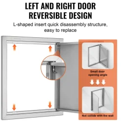 VEVOR BBQ Access Door, 18W x 21H Inch Single Outdoor Kitchen Door, Stainless Steel Flush Mount Door, Wall Vertical Door with Recessed Handle, for BBQ Island, Grilling Station, Outside Cabinet