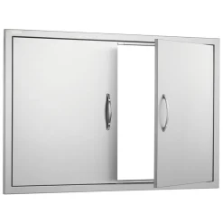 VEVOR BBQ Access Door, 39W x 26H Inch Double Outdoor Kitchen Door, Stainless Steel Flush Mount Door, Wall Vertical Door with Handles and Hooks, for BBQ Island, Grilling Station, Outside Cabinet