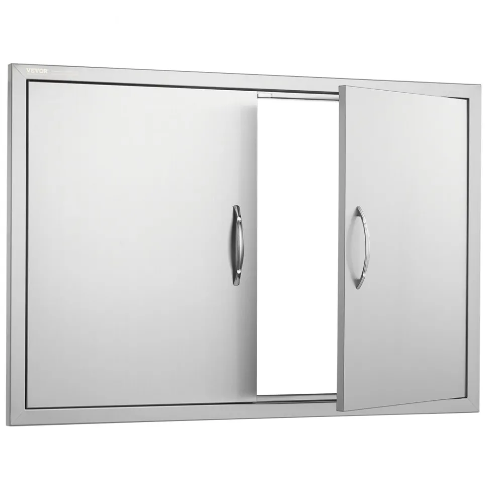 VEVOR BBQ Access Door, 39W x 26H Inch Double Outdoor Kitchen Door, Stainless Steel Flush Mount Door, Wall Vertical Door with Handles and Hooks, for BBQ Island, Grilling Station, Outside Cabinet