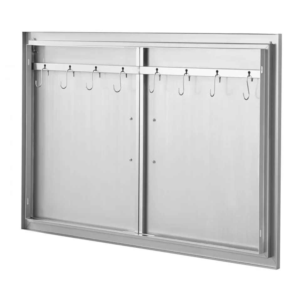 VEVOR BBQ Access Door, 39W x 26H Inch Double Outdoor Kitchen Door, Stainless Steel Flush Mount Door, Wall Vertical Door with Handles and Hooks, for BBQ Island, Grilling Station, Outside Cabinet