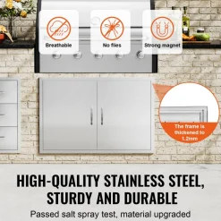 VEVOR BBQ Access Door, 39W x 26H Inch Double Outdoor Kitchen Door, Stainless Steel Flush Mount Door, Wall Vertical Door with Handles and Hooks, for BBQ Island, Grilling Station, Outside Cabinet