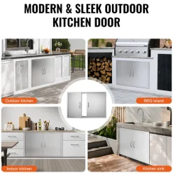 VEVOR BBQ Access Door, 39W x 26H Inch Double Outdoor Kitchen Door, Stainless Steel Flush Mount Door, Wall Vertical Door with Handles and Hooks, for BBQ Island, Grilling Station, Outside Cabinet