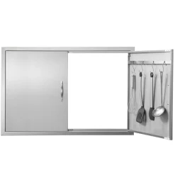 VEVOR BBQ Access Door, 39W x 26H Inch Double Outdoor Kitchen Door, Stainless Steel Flush Mount Door, Wall Vertical Door with Handles and Hooks, for BBQ Island, Grilling Station, Outside Cabinet