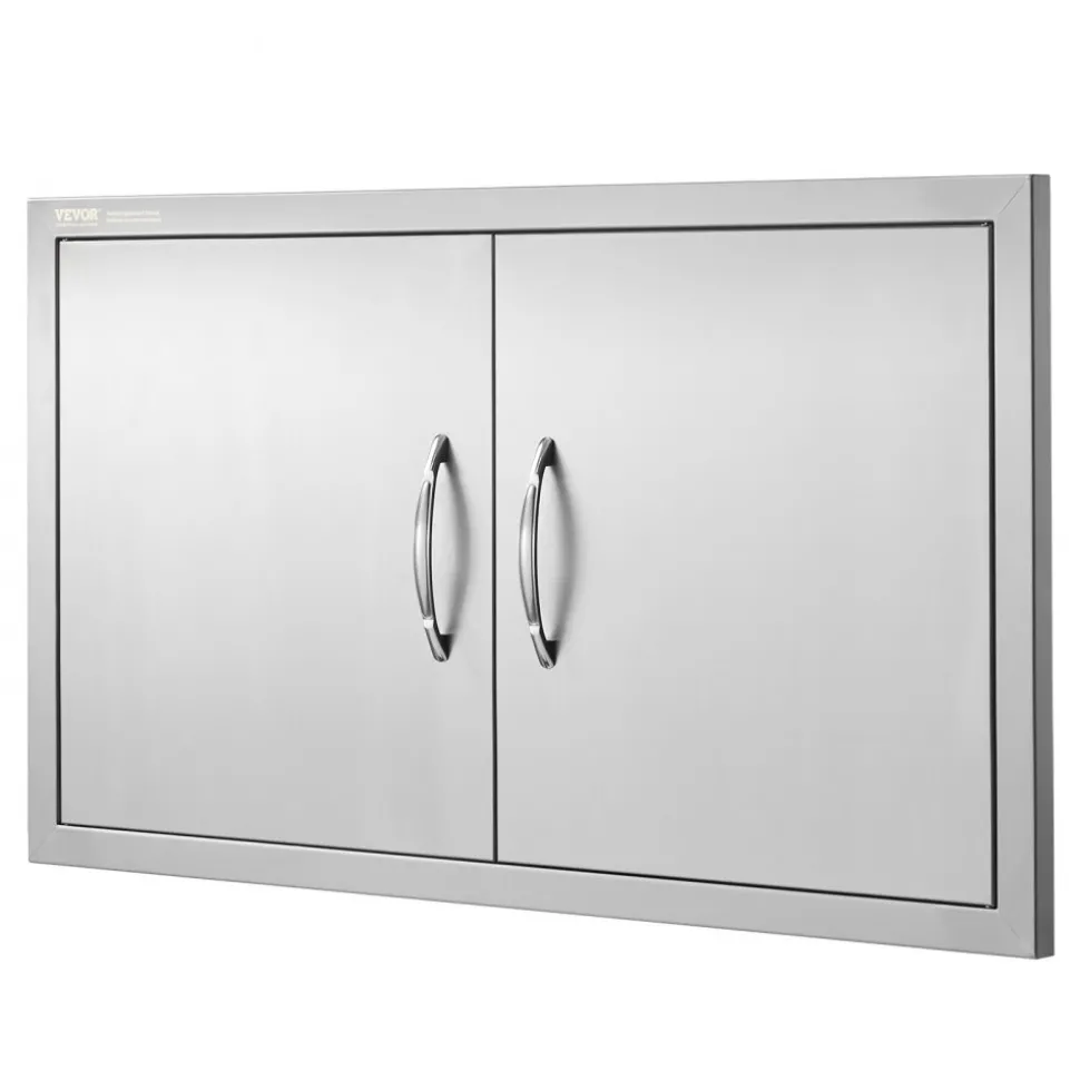 VEVOR BBQ Access Door, 34W x 19H Inch Double Outdoor Kitchen Door, Stainless Steel Flush Mount Door, Wall Vertical Door with Handles, for BBQ Island, Grilling Station, Outside Cabinet