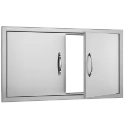 VEVOR BBQ Access Door, 34W x 19H Inch Double Outdoor Kitchen Door, Stainless Steel Flush Mount Door, Wall Vertical Door with Handles, for BBQ Island, Grilling Station, Outside Cabinet