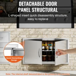 VEVOR BBQ Access Door, 34W x 19H Inch Double Outdoor Kitchen Door, Stainless Steel Flush Mount Door, Wall Vertical Door with Handles, for BBQ Island, Grilling Station, Outside Cabinet