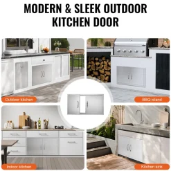 VEVOR BBQ Access Door, 34W x 19H Inch Double Outdoor Kitchen Door, Stainless Steel Flush Mount Door, Wall Vertical Door with Handles, for BBQ Island, Grilling Station, Outside Cabinet