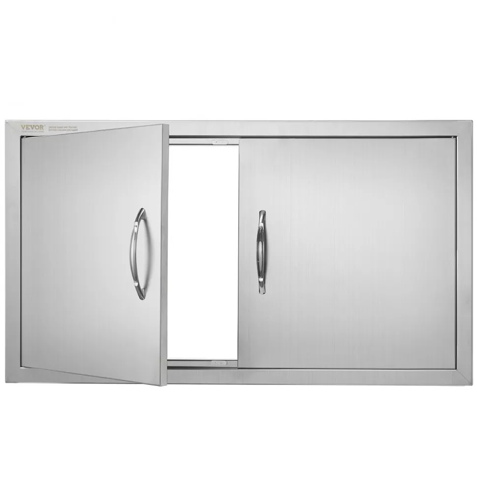 VEVOR BBQ Access Door, 34W x 19H Inch Double Outdoor Kitchen Door, Stainless Steel Flush Mount Door, Wall Vertical Door with Handles, for BBQ Island, Grilling Station, Outside Cabinet