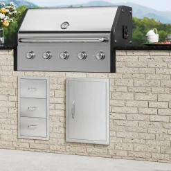 VEVOR BBQ Access Door, 18W x 24H Inch Single Outdoor Kitchen Door, Stainless Steel Flush Mount Door, Wall Vertical Door with Handle, for BBQ Island, Grilling Station, Outside Cabinet