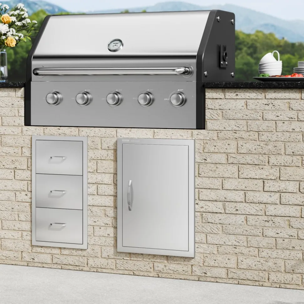 VEVOR BBQ Access Door, 18W x 24H Inch Single Outdoor Kitchen Door, Stainless Steel Flush Mount Door, Wall Vertical Door with Handle, for BBQ Island, Grilling Station, Outside Cabinet