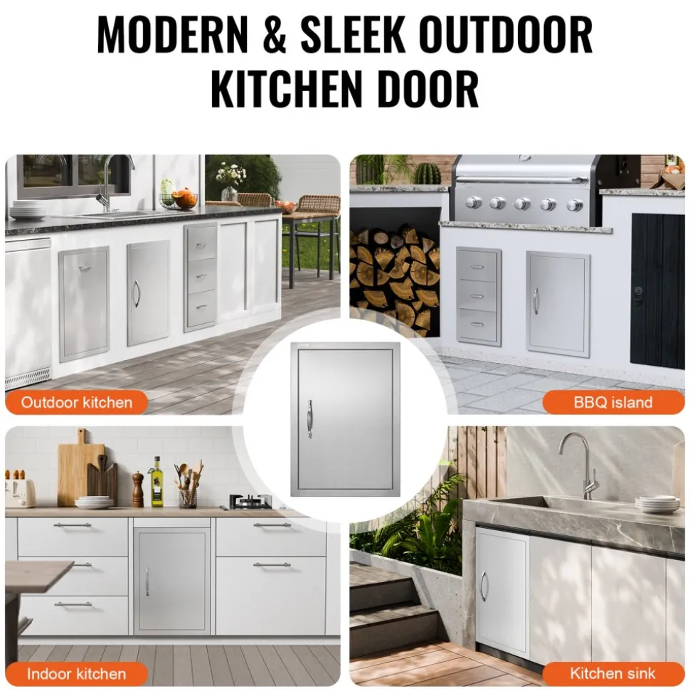 VEVOR BBQ Access Door, 18W x 24H Inch Single Outdoor Kitchen Door, Stainless Steel Flush Mount Door, Wall Vertical Door with Handle, for BBQ Island, Grilling Station, Outside Cabinet