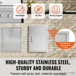 VEVOR BBQ Access Door, 18W x 24H Inch Single Outdoor Kitchen Door, Stainless Steel Flush Mount Door, Wall Vertical Door with Handle, for BBQ Island, Grilling Station, Outside Cabinet