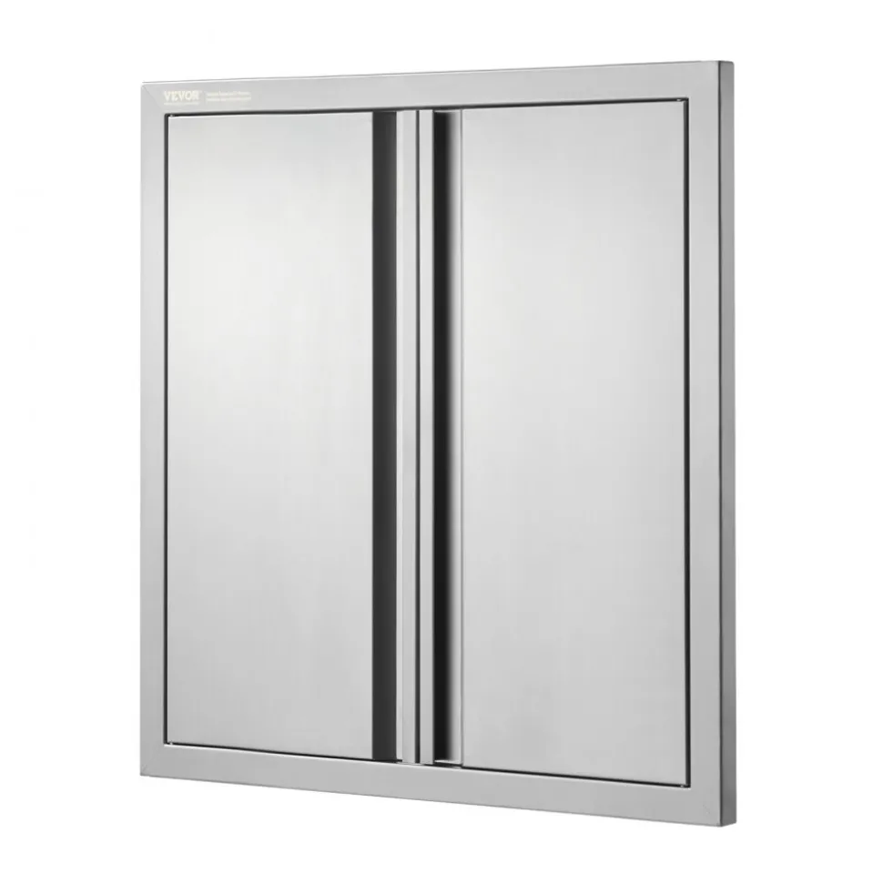 VEVOR BBQ Access Door, 24W x 24H Inch Double Outdoor Kitchen Door, Stainless Steel Flush Mount Door, Wall Vertical Door with Recessed Handles , for BBQ Island, Grilling Station, Outside Cabinet