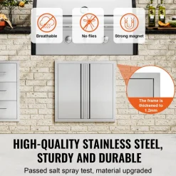 VEVOR BBQ Access Door, 24W x 24H Inch Double Outdoor Kitchen Door, Stainless Steel Flush Mount Door, Wall Vertical Door with Recessed Handles , for BBQ Island, Grilling Station, Outside Cabinet
