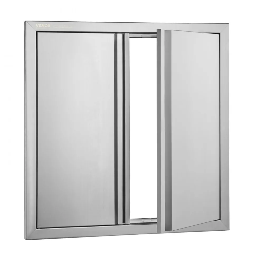 VEVOR BBQ Access Door, 24W x 24H Inch Double Outdoor Kitchen Door, Stainless Steel Flush Mount Door, Wall Vertical Door with Recessed Handles , for BBQ Island, Grilling Station, Outside Cabinet