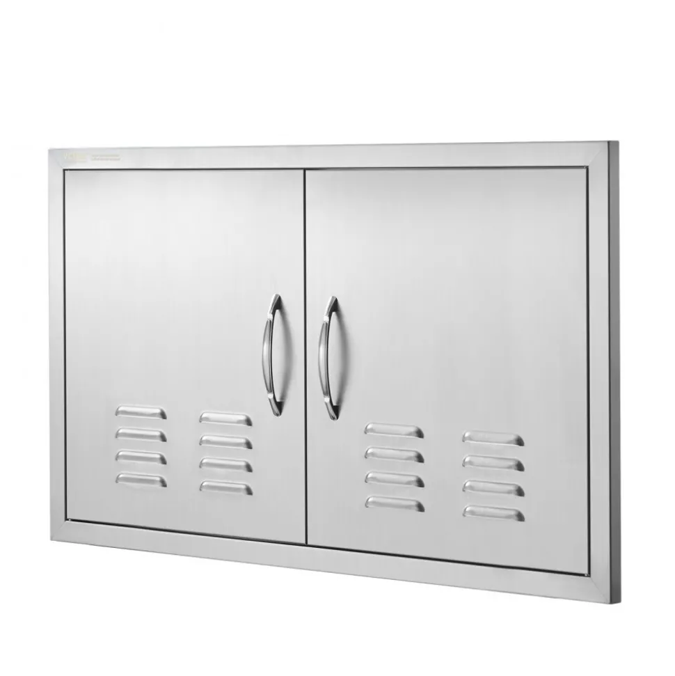 VEVOR BBQ Access Door, 36W x 21H Inch Double Outdoor Kitchen Door, Stainless Steel Flush Mount Door, Wall Vertical Door with Handles and Vents, for BBQ Island, Grilling Station, Outside Cabinet