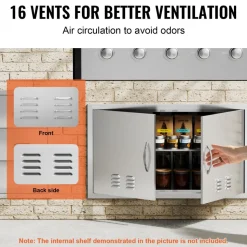 VEVOR BBQ Access Door, 36W x 21H Inch Double Outdoor Kitchen Door, Stainless Steel Flush Mount Door, Wall Vertical Door with Handles and Vents, for BBQ Island, Grilling Station, Outside Cabinet