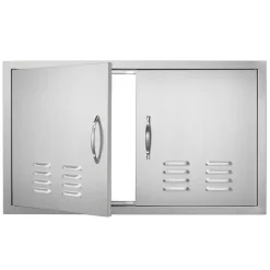 VEVOR BBQ Access Door, 36W x 21H Inch Double Outdoor Kitchen Door, Stainless Steel Flush Mount Door, Wall Vertical Door with Handles and Vents, for BBQ Island, Grilling Station, Outside Cabinet