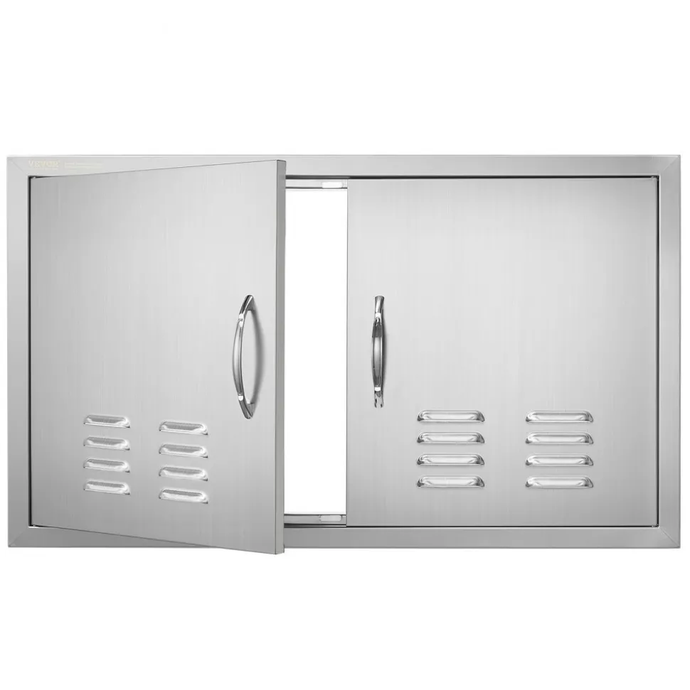 VEVOR BBQ Access Door, 36W x 21H Inch Double Outdoor Kitchen Door, Stainless Steel Flush Mount Door, Wall Vertical Door with Handles and Vents, for BBQ Island, Grilling Station, Outside Cabinet