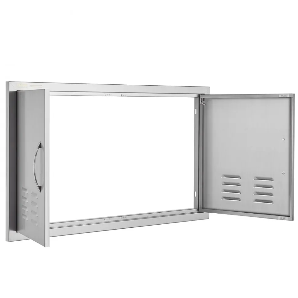 VEVOR BBQ Access Door, 36W x 21H Inch Double Outdoor Kitchen Door, Stainless Steel Flush Mount Door, Wall Vertical Door with Handles and Vents, for BBQ Island, Grilling Station, Outside Cabinet