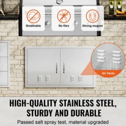 VEVOR BBQ Access Door, 36W x 21H Inch Double Outdoor Kitchen Door, Stainless Steel Flush Mount Door, Wall Vertical Door with Handles and Vents, for BBQ Island, Grilling Station, Outside Cabinet