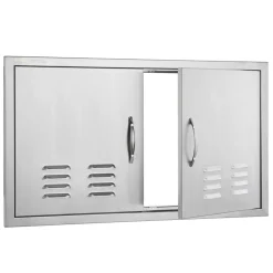 VEVOR BBQ Access Door, 36W x 21H Inch Double Outdoor Kitchen Door, Stainless Steel Flush Mount Door, Wall Vertical Door with Handles and Vents, for BBQ Island, Grilling Station, Outside Cabinet