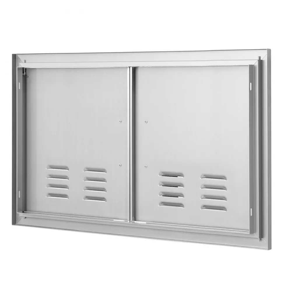 VEVOR BBQ Access Door, 36W x 21H Inch Double Outdoor Kitchen Door, Stainless Steel Flush Mount Door, Wall Vertical Door with Handles and Vents, for BBQ Island, Grilling Station, Outside Cabinet