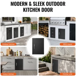 VEVOR BBQ Access Door, 16W x 22H Inch Single Outdoor Kitchen Door, Cold Plate Flush Mount Door, Wall Vertical Door with Handle, for BBQ Island, Grilling Station, Outside Cabinet