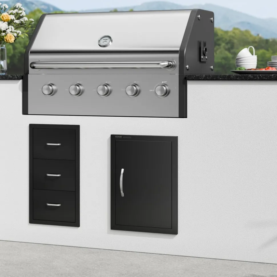 VEVOR BBQ Access Door, 16W x 22H Inch Single Outdoor Kitchen Door, Cold Plate Flush Mount Door, Wall Vertical Door with Handle, for BBQ Island, Grilling Station, Outside Cabinet