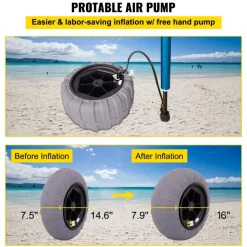 VEVOR Beach Balloon Wheels, 16" Replacement Sand Tires, TPU Cart Tires for Kayak Dolly, Canoe Cart and Buggy with Free Air Pump, 2-Pack