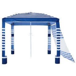 VEVOR Beach Cabana, 8 x 8 ft Beach Canopy with Side Wall, UPF 50+ Protection Easy Setup Cabana Tent with Sand Pockets, Adjustable Height Portable Shade Sun Shelter Umbrella for Family, Navy Stripes